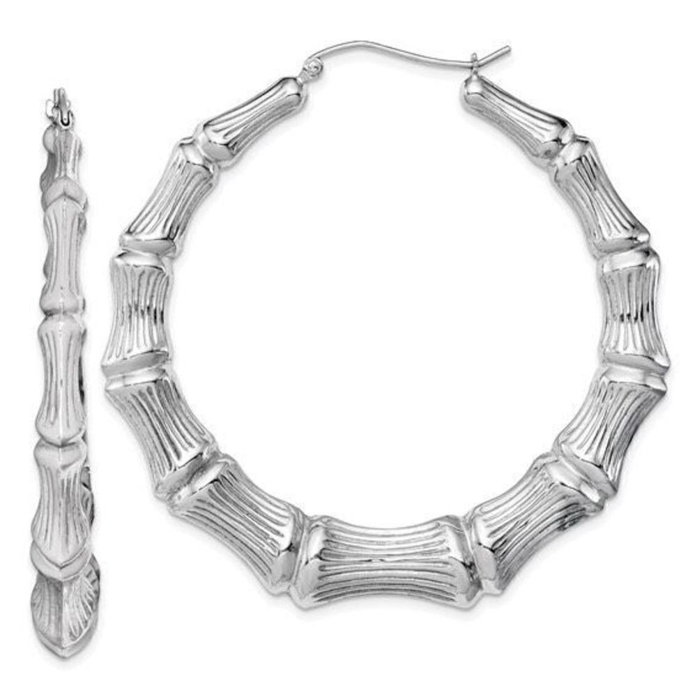 Sterling Silver Rhodium-plated Bamboo Round Hoop Earrings